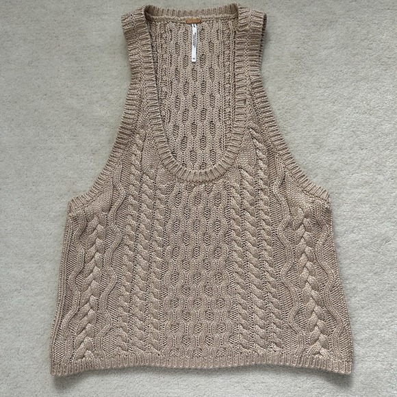 Free People Sweaters - Free People High Tide Cable Knit Tank Vest Sweater Gold XS